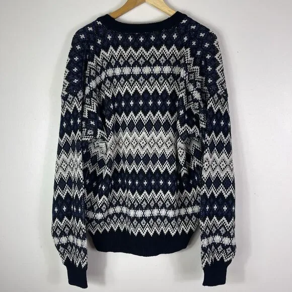 Vtg Ash Creek Men’s Cardigan Sweater L Geometric Grandpacore Dead Stock Preppy